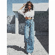  Women Classic Flared Denim Jeans High Waist Wide Leg Leisure Denim Trousers
