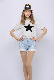  Hot Sale Ladies Mini Denim Shorts with Pure White Pearl Buttons Fly