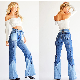  Ladies High Rise Straight Leg Loose Fit Denim Middle Blue Classic Style Splicing New Autumn and Winter Good Selling High Quality Women Jeans
