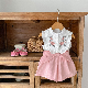  2023 Summer Models Infant Children Baby Girl Suit Embroidered Collar Sleeveless Top + Wide-Legged Short Trousers Two-Piece Set