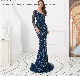  High Quality Mermaid Long Sleeves Sequined Beading Evening Dress Sex Ball Dress Luxury Party Dress