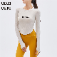  Women Long Sleeve Round Neck T-Shirt Spring and Autumn New Irregular Hem Slim Casual Top Girl Bottom T-Shirts