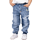 Custom Soft Wash Blue Children Logo Printed Denim Pants Boy Kids Jeans