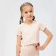  Round Neck Solid Color Girls Summer Crop Top Elastic Slit Hem Little Girl Short Sleeve T-Shirt