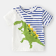 Color Matching Striped Dinosaur Printing Kids Shirts