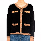  Fashion Clash Black Button Round Neck Long Sleeve Slim Cardigan Sweater for Women