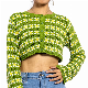  Custom Green Knitwear Casual Round Neck Button Closure Crop Top Long Sleeve Women Sweater