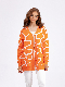  New Women′s Autumn and Winter Jacquard Sweater V-Neck Long Line Pattern Loose Coat (CFQDWY-024)