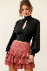  Women′s Half Turtleneck Sweater Solid Color Hollowed-out Lantern Sleeve Pullover Sexy Cropped Top