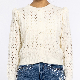  Women′s Round Neck Hollow Crochet Knit Tops Shrug Shoulder Sweater White Cardigan
