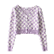  Wholesale Crop Plaid High Quality Checkerboard Checkers V Neck Wool Knit Sweater Cardigan Sweater for Women with Buttons