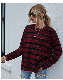  Amazon Blast 2021 Autumn and Winter Europe and The United States Women′s Loose Stitching Striped Sweater Leisure Hole Crew Neck Sweater