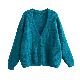  Pb&Za Women′s Wholesale New Casual V-Neck Blue Cardigan Sweater