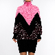  High Collar Splicing Gold Silver Silk Package Wrap Skirt Sweater Knit Dress