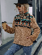  Cozy Winter Women′s Geometric Print Pullover Hoodie Multicolor Loose Fleece Sweater for Women Double-Sided Plush Round Neck Long Sleeve Pullover for Winter