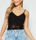  Women Fashion Black Crochet Trim Knitted Sweater
