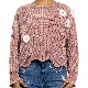Women′s Winter Red Jacquard POM Round Neck Pullover Crochet Sweater
