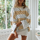 Women′s 2024 Fall Long Sleeve Crewneck Striped Loose Oversized Knitted Pullover Sweater manufacturer