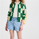  High Quality Long Sleeve Knitted Green Check Pattern Crew Neck Women Cardigan Sweater