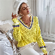  Wholesale Woman Waterproof Trendy Plain Cotton Preppy Style Cable Knit V Neck Striped Fleece Sweater