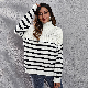 Striped High Neck Winter Women Long Sleeve Pullover Sweaters