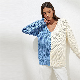  Two Tone V Neck Split Side Women′s Sweater