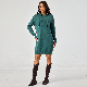  Custom Knitwear Drawstrings Hooded Jumpsuit Ribbed Pocket Full Women Sweater Dresses