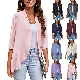  Women Draped Ruffles 3/4 Sleeve Knit Sweater