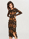  Ladies Fashion Animal Prints Sweater Dress with Buttons