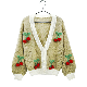 Women Crochet V Neck Sweater Women Handmade Flower Cherry Embroidery Cardigan