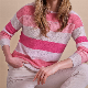 Autumn Spring Cashmere Reverse Stripe Crew-Neck Sweater