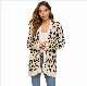  Leopard Print Cardigan MID-Length Ladies Sweater Split Knit Jacket Fall Winter Women′s Clothing