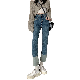  Black Curled Women′s High Waist Slim Nine Point Smoke Pipe Pants