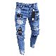 European Fashion Men′s Ripped Zip Stretch Denim Jeans