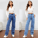 Fashion Washed Ripped Jeans Adjust Waist Women Casual Jeans