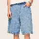  Heavy Weight 90%Cotton 10%Rayon Luxury Quality Retro Loose Straight Barrel Worn Wash Solid Denim Shorts for Men