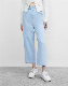  Women′s Low Waist Ultra Light Blue 100% Cotton Non-Stretch Denim Pants with Waist Belt Cropped Jeans