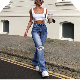 Ripped Denim High-Rise Slim-Fit Pants