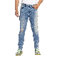 Custom European Style Vibrant Blue Washed Hip Pop Stretch Men Denim Jeans