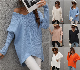  Winter Spring V Neck Solid Color Ladies Knitwears Clothes Bat Sleeves Rib Casual Fashion Women Sweaters