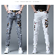  White Jeans Men′ S Summer Thin Style Trend Fashion Embroidery Elastic Slim Slim Small Foot Straight Casual Pants (CFJPM006)