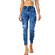  Custom Vintage Medium Blue Double Button Closure Stretch Skinny Women Cargo Jeans