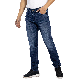 Custom Dark Blue Washed Slim Fit Stretch Denim Jeans for Men
