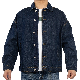  Custom Dark Blue Button Closure Raw Denim Long Sleeve Men Denim Jacket