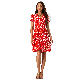  Custom Woven V Neck Fashion Red Spot Printed Short Sleeve Pleated Hem Women Long Dresses