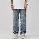  New Style Men′s Distressed Destroyed Badge Pants Art Patches Skinny Biker Jeans