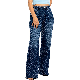 Custom Crocheted Design Slimming High Waist Straight Womens Designer Jeans
