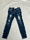 Fashion Whiskers Destroy Enzyme Wash Blue Elastic Fabric Casual Women Jeans