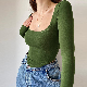  Knitting Prescription Long -Sleeved T -Shirt European and American Women′s Clothing Autumn Exposed Umbilical Solid Color Simple Casual Lady Girl Short Top