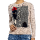  Autumn Apricot Printed Pattern Long Sleeve Round Neck Sweater Women′s Cardigan